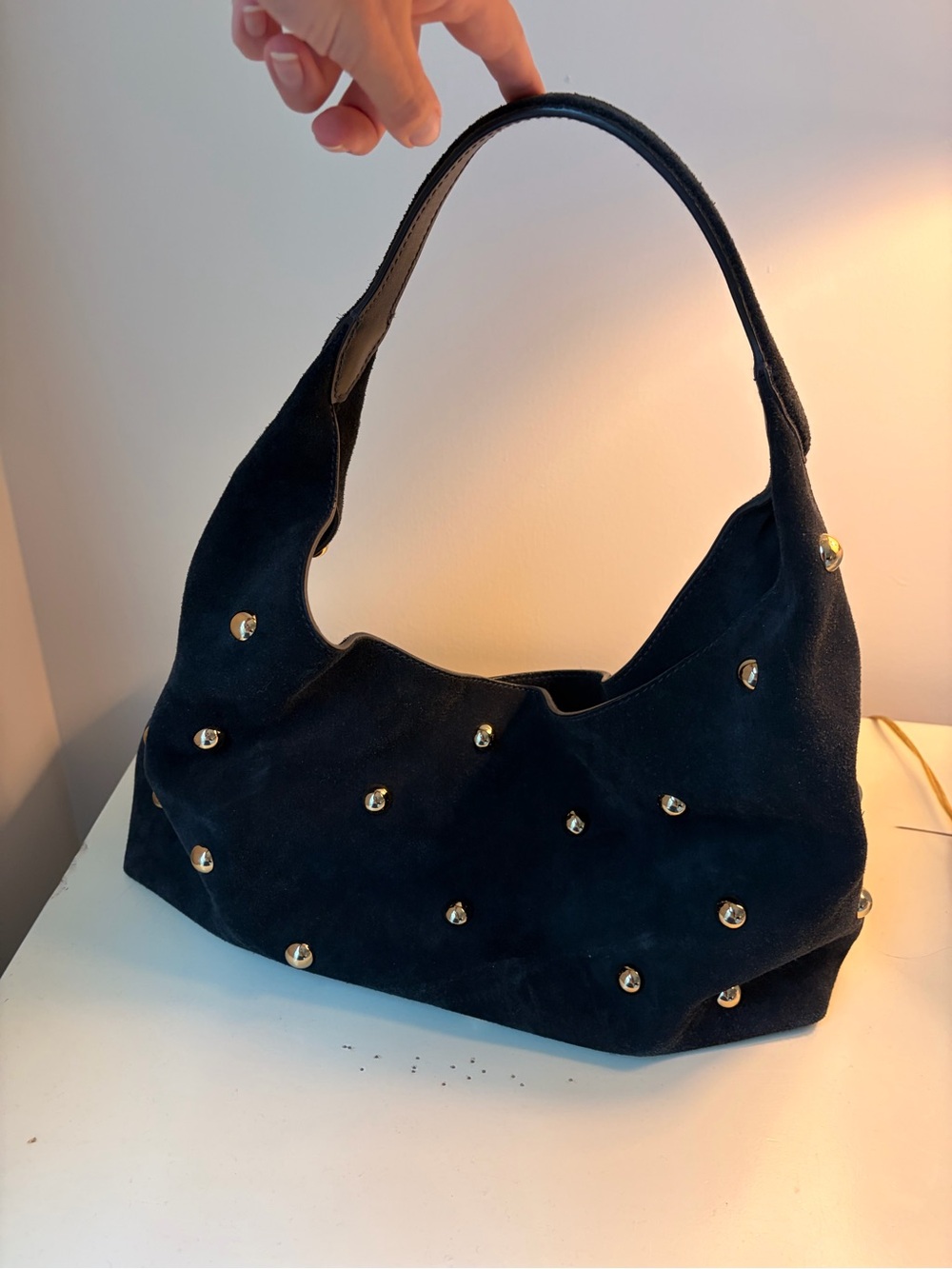 Madewell Black Suede Studded Shoulder Hobo